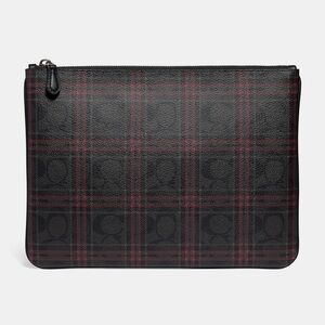 Like New - Coach Large Pouch In Signature Canvas With Shirting Plaid Print